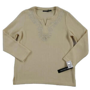 NWT Speculation Women's V-Neck Cream Sequinned Sweater Small Vintage
